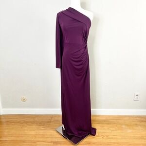 Lulus Maxi Dress One Shoulder Long Sleeve Cape‎ Ruched Gown Purple Size M NEW